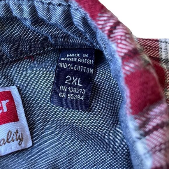 Wrangler Red Plaid Long Sleeve Button Down Flannel Shirt Men’s Size 2XL - Picture 5 of 7